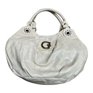 Vintage Guess Cream  Leather Hobo Bag with Gold G Logo